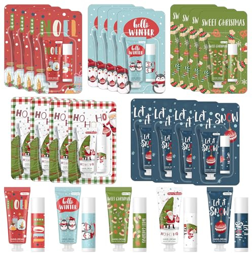 Maitys 20 Sets Weihnachten Handcremes und Lippenbalsam Set Adventskalender Frauen Kundengeschenk Füllung Kleinigkeiten Merry Christmas Kleine Geschenke für Kollegen Mitarbeiter Freunde Familie