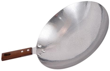 Uonlytech Edelstahl Wokpfanne mit Holzgriff Langlebige Gleichmäßige Hitzeverteilung Vielseitig für Braten Trocken Feuertopf Geeignet für Meeresfrüchte und Spicy Hot Pot für Küche Zuhause