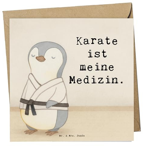 Mr. & Mrs. Panda Grußkarte Pinguin Karate Design - Geschenk, Kampfsportart, Selbstverteidigung, doppelkarte, faltkarte, Kampfkunst, Klappkarte, anlasskarte, Verein, Glückwunschkarte