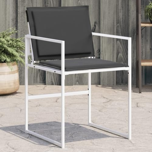SKTQYQO 4 Klappbare Gartenstühle mit Kissen, Relax-Stühle für den Außenbereich aus Stahl und weißem Textilene Gartenmöbel mit Kissen Rückenlehne und Sitzfläche Anthrazit, bequem