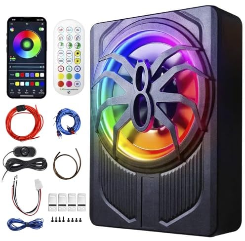 10 Inch 12V Slim Under Seat Car Subwoofer 1200W Max Power with Built-in Amplifier APP Control LED Colour Light Hi/Lo Input for SUV Truck MPV Bass Speaker Subwoofer