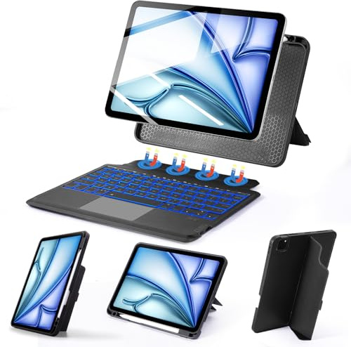 Nsyee Backlit Keyboard Case with Touchpad for iPad Air&Pro11, Air 10.9 | UK Layout Detachable Keyboard Folio Cover with Trackpad & Pen Slot for iPad Air M3/M2 11, Air 5th/4th 10.9, Pro 1st–4th 11