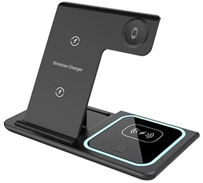 3-in-1 Wireless Charging Station Fast Charger for iPhone 15 16 17, Apple Watch SE & AirPods Pro 2 3 2 1, Foldable Charger Stand Dock, Case Friendly, Travel Ready