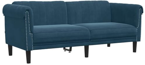 XHNIFBN 2-Sitzer Sofa Blau Samt 182 x 77 x 74 cm Modernes Design Robustes Holzgestell & hoher Komfort für Wohnzimmer Jugendzimmer kleine Räume