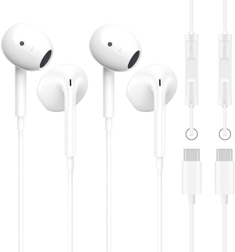 2Pack Cuffie USB C per iPhone 17/16/15 Pro Max, Type-C Auricolari con Hi-Fi Stereo Cancellazione Rumore Microfono e Controllo Volume, Filo In-Ear Cuffie Compatibile con iPad Air, Samsung, Google Pixel