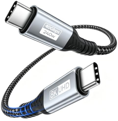 bakibo USB C Datenkabel 40Gbps 1.2M, Thunderbolt 4 Kabel 240W USB 4 Gen 3x2 | USBC auf USBC Kabel PD 3.1 Ladekabel 48V 5A Schnellladekabel 8K/4K Display Videokabel für iPhone MacBook Monitor Pad, Grau