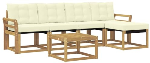 vidaXL Outdoor-Sofagarnitur mit Kissen 6 pcs Weiß und Creme, Gartenmöbel, modernes Outdoor-Sofa, modulare Sitzgruppe für Terrasse und Lounge, langlebig und bequem