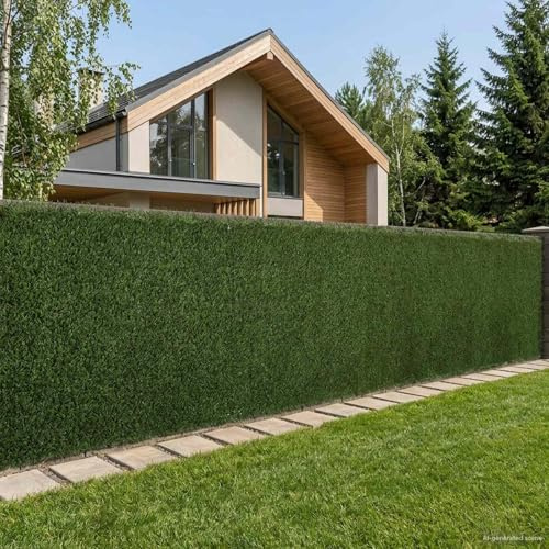 Runheo Künstlicher Zaun Hellgrün aus PVC und Stahl 1 x 4 m mit natürlicher Optik, UV-beständig, vielseitig für Terrasse, Garten, Balkon als Sichtschutz und Dekoration