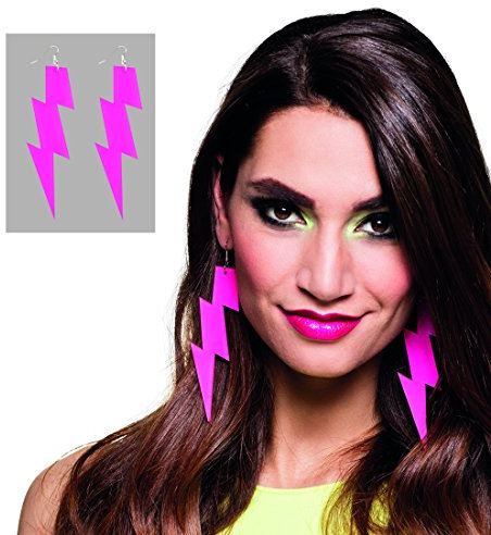 NET TOYS Neon Blitz Ohrringe 80er Jahre Damen Schmuck pink Creolen Modeschmuck Mode Ohrstecker