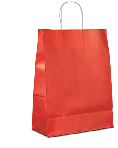 Papiertüten rot mit Kordel-Henkel I 100 Stk. 18+08x22cm I Papiertragetasche für Einzelhandel, Weihnachten, Mitbringsel, TO-GO I Geschenktüten aus Kraftpapier I HUTNER