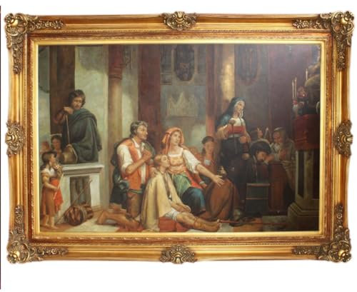 Riesiges Handgemaltes Barock Öl Gemälde Gottesdienst Gold Prunk Rahmen 225 x 165 x 10 cm - Massives Material