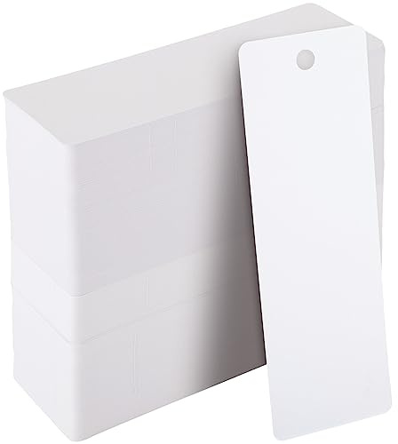 Lesezeichen Blanko mit Loch für Schnur oder Quaste, 300 Stück, Auch als Geschenkanhänger, Weiß, 15,2 x 5,1 cm