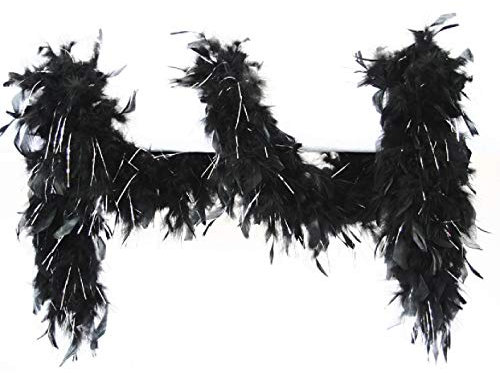 narrenkiste W21010-38 schwarz-Silber Damen Boa Federstola mit Glitterfäden