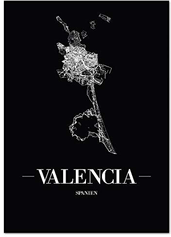 JUNIWORDS Stadtposter - Wähle Deine Stadt - Valencia - 21 x 30 cm Poster - Schrift A - Schwarz