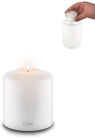 Qult Farluce Classic • Teelichthalter in Kerzenform • Kerze • Kunststoffkerze in Kerzenoptik • Teelichtkerze mit Teelichteinsatz • inkl. Teelicht • (Ø 8 H 9 cm)