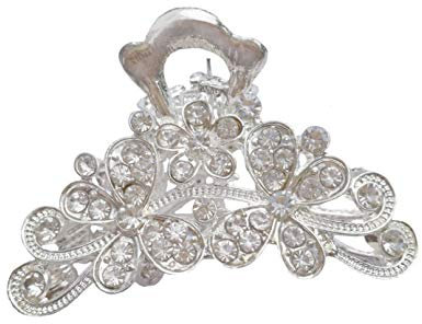 Fodattm Haarspange mit Retro-Blumen, für Damen und Mädchen, Vintage-Stil, Legierung, Strass, Haarklammer (Silber)