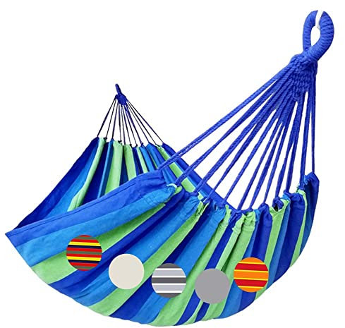 GOCAN Hängematte 2 Personen 220x160cm Gesamtlänge 330cm Last 300kg Leinwand-Baumwoll-Hängematte Outdoor für Garten Indoor Kinder Balkon Blau