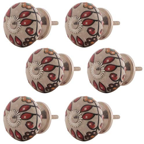 Knober Möbelknöpfe handbemalt Keramik Porzellan Vintage Landhausstil Shabby-Chic 40mm Knauf Türgriff (ROT14 X6)