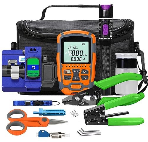 YICIZOL 30km Visual Fault Locator,Optic Fiber power Meter With FC,SC Connector, Optic Fiber Cleaver and FC/UPC(Male) to LC/UPC(Female) Adapter FTTH tool kits For CATV engineering