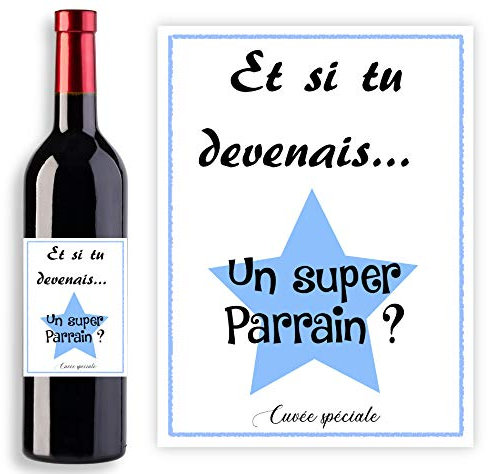 Étiquette pour bouteille vin ou de champagne - Demande originale futur Parrain - Et si tu devenais un super parrain - Cuvée spéciale