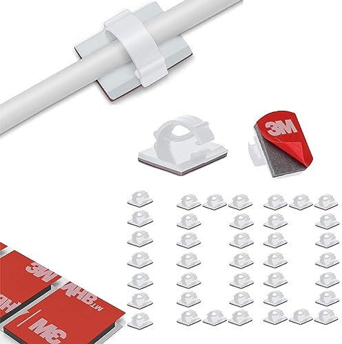 100Pcs Kabelhalter Selbstklebend Dauerhaft mit 3M Outdoor & Indoor, Kabelclips für Kabel Organizer, Kabelführung Kabelklemmen am Schreibtisch für Lichterkette Befestigung/Büro/Haus/Ladegerät (Weiß)