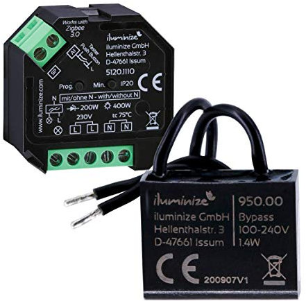 Set: ohne N-Leiter - iluminize Zigbee 3.0 Dimm-Aktor Mini 2, 1 Kanal 230V, 200W/400W, Dimmen per Phasen-AB-schnitt