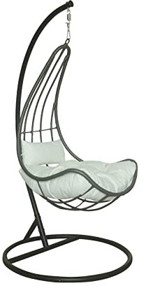 HOME DELUXE - Hängesessel CAMA - Grau, Höhe 200 cm - inkl. Gestell, Sitz- und Rückenkissen I Polyrattan Hängestuhl Gartenschaukel Hängekorb