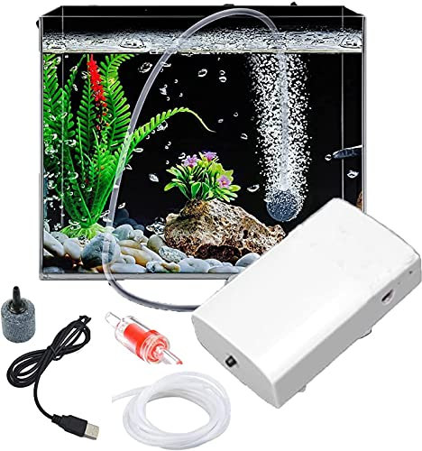 USB Drive Aquarium Air Pump, Portable Whisper Quiet Fish Tank Aerator Pump Accessories included, Oxygen bubbler Back Up fits for Power Cut and Aquarium Transportation (USB drive 1.5W 1 outlet)