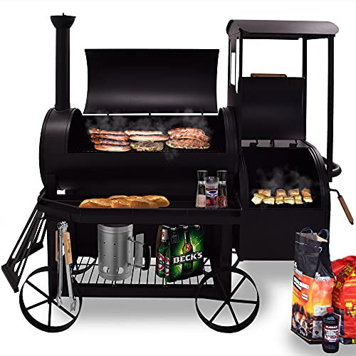 Syntrox Germany Holzkohlegrill Lokomotive Grillwagen Barbecue BBQ Grill Räucherofen Eisenbahn Smoker S-2 Lok de Luxe