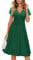 OUGES Damen Sommerkleid Kurzarm V-Ausschnitt Knielang Midi Kleid mit Taschen(Grün, L)