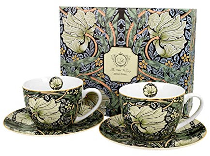 Duo Kollektion Art Gallery by William Morris EIN Satz von 2 Tassen mit Untertassen PIMPERNEL aus New Bone China Porzellan in Geschenkbox, Kaffeetasse, Füllmenge 280 ml