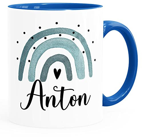 SpecialMe® Kinder-Tasse Regenbogen Rainbow Boho personalisierte Namenstasse aus Keramik für Kinder Jungen Mädchen Jungs inner-royal Keramik-Tasse