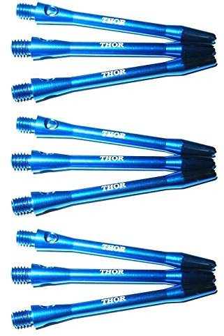 THOR-DARTS®™ Laser Etched Aluminium Schäfte Short/medium blau, schwarz, Silber, rot, Gold, grün / 1 Set (3 Stück) bis 4 Set (12 Stück) (blau (3 Set = 9 Stück), 47)