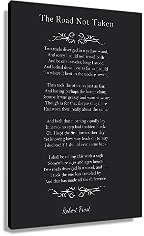Autlry Gerahmtes Poster mit Gedicht Robert Frost The Road Not Taken Wandkunst abstrakte Leinwand Zitate Wanddekoration Inspirierende Bilder Rahmen Kunst Schwarz Dekorationen Gerahmt (30,5 x 45,7 cm)