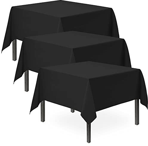 SOL 3pk Black Table Cloth Party 121x121cm Plastic Cover Tablecloth Disposable for Parties - Heavy Duty Spill Protection - Opaque Square Design - Multipurpose for Weddings, Catering & Buffets