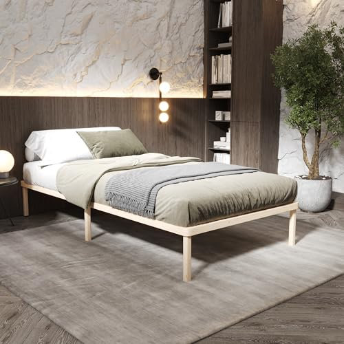 Hansales Bettgestell 90x190 cm Lisette mit Lattenrost mit Füßen – Futonbett aus Vollholz mit Rollrost – Bettrahmen 300 kg belastbar – Stabiles Holzbett – unbehandeltes FSC®-zertifiziertes Massivholz