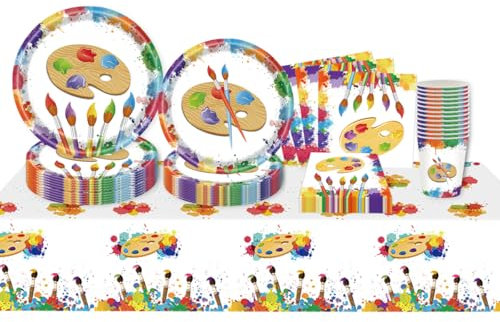 BlinBlin Platos de papel Doodle Art, vajilla para fiesta de cumpleaños, vajilla para 24 invitados