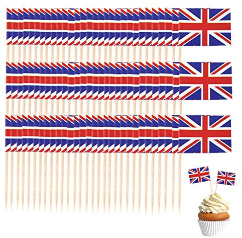100pcs Union Jack Cake Decorations,United Kingdom UK Flag Cake Toppersfor King Charles III Coronation Decorations,Street Party,Union Jack Party Britain Sporting Events Supplies