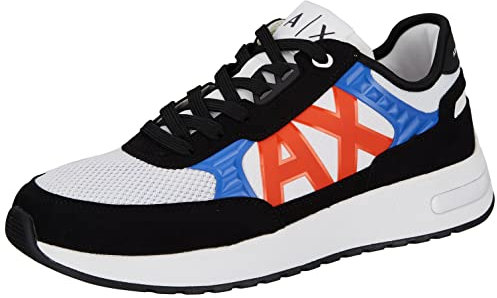Armani Exchange Herren Dusseldorf Embossed Geometric Motifs Sneaker, Black+OP.WHT+Flame, 42 EU