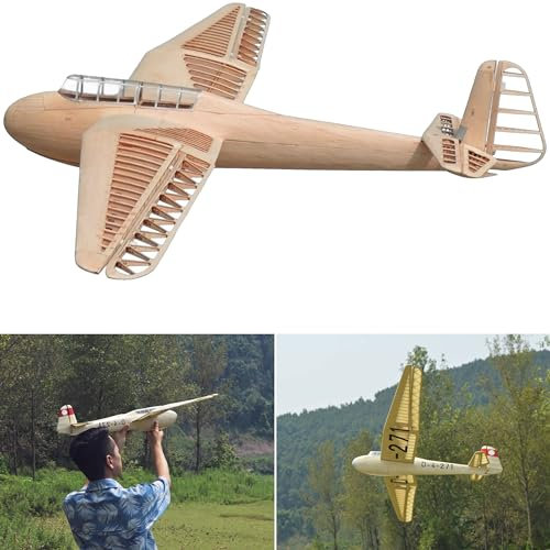 DFS Kranich Modellflugzeug Kit, Maßstab 1:12, 1498 mm Spannweite, Lasercut Holz Bauteile, SD7032 Profil, 645 mm Rumpflänge, 350 g RTF, RC Gleiter Modell Holzbausatz, Flugzeugmodell zum selber Bauen