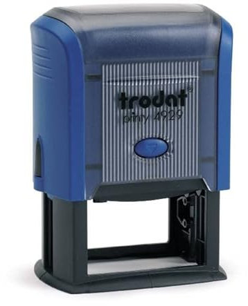 Trodat - Printy 4929 - Custom Stempel mit Wunschtext personalisieren, hier gleich online gestalten Gehäusefarbe blau – Adresstempel - Firmenstempel - mit Wunschtext – 50x30 mm - 8 Zeilen