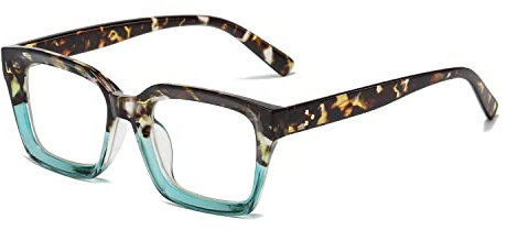 YUELUQU Rechteckige große Rahmen Brille Damen Fake brille Brillenfassungen UV400 Schutz Brille Ohne Stärke (Blau-leopard)
