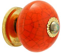 Rasiya Art Dresser Knobs - Countryside Boho Handmade Ceramic Drawer Pulls Kitchen Cabinets Cupboard Wardrobe Handle Furniture Hardware - Orange - Pack of 4