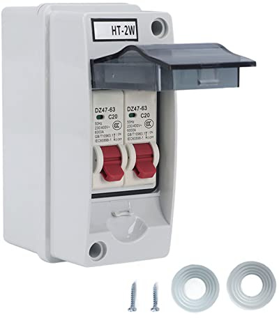 Interruttore automatico miniaturizzato AC 230V/400V con scatola di distribuzione impermeabile, 2 interruttori automatici 6/16/20A e 20a con scatola impermeabile per esterni, MCB su guida Din(20A+20A)