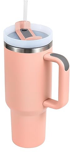 Buschun 40 oz Tumbler With Handle and Straw Lid Insulated Reusable Stainless Steel Water Bottle Travel Mug Iced Coffee Cup for Car and Home and Cold Beverages (Light Pink)