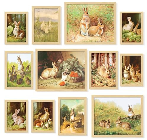 97 Decor Bunny Wall Art – Kinderzimmer Häschen Bilder Wanddekoration, Vintage-Kaninchen-Kunstdruck, rustikales Hasen-Poster, Bauernhaus, Ostern, Frühling, Galerie, Gemälde Kunstwerk für