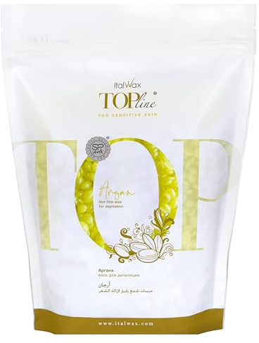 Italwax Top Line Argan Hard Wax Beads – 750g (1.65 lbs) – Strip-Free Hair Removal Wax, Unscented, Gentle on Sensitive Skin, Ideal for Bikini Line & Underarms, Professional & Home Use