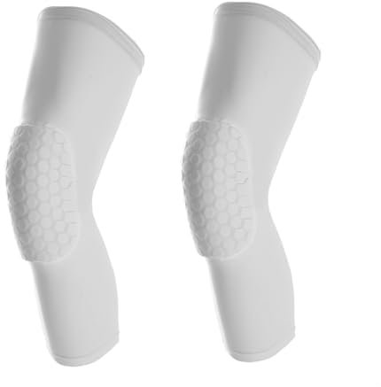Basketball Kniebandage, 2 Stück, Anti-Kollision, Waben-Kompressions-Knieschoner für Kampf, Fußball, Volleyball, Baseball (S, Weiß)
