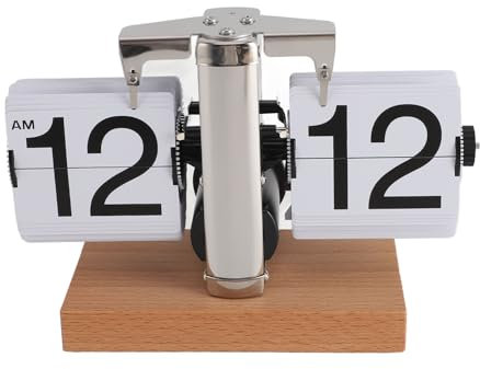 Retro Vintage Große Anzahl Flip Schreibtisch Uhr für Home Office Dekoration Batterie Betriebene Auto Flip Clock mit Einfacher Zeit Anpassung (Weiße Seite)