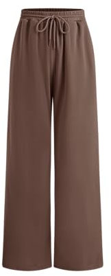 CIDER Hose mit weitem Bein für Damen, Sweatpants für Damen, hohe elastische Taille, solide Hose mit weitem Bein, Braun, Groß